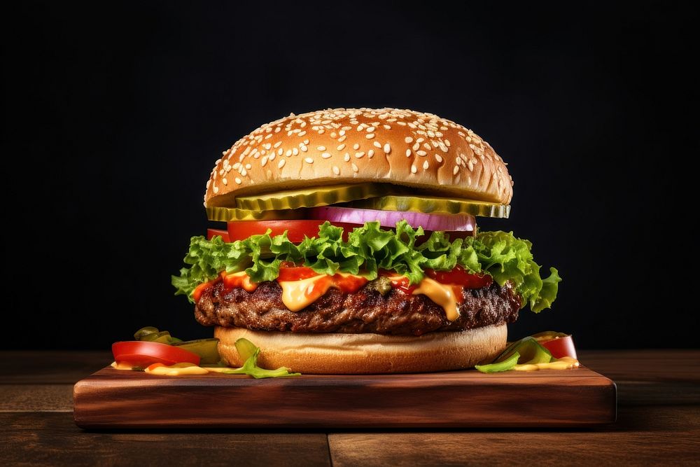 Burger food hamburger vegetable. AI generated Image by rawpixel.