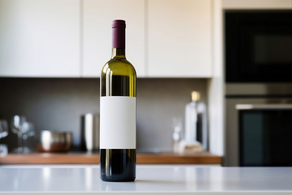 Bottle wine kitchen label. AI generated Image by rawpixel.