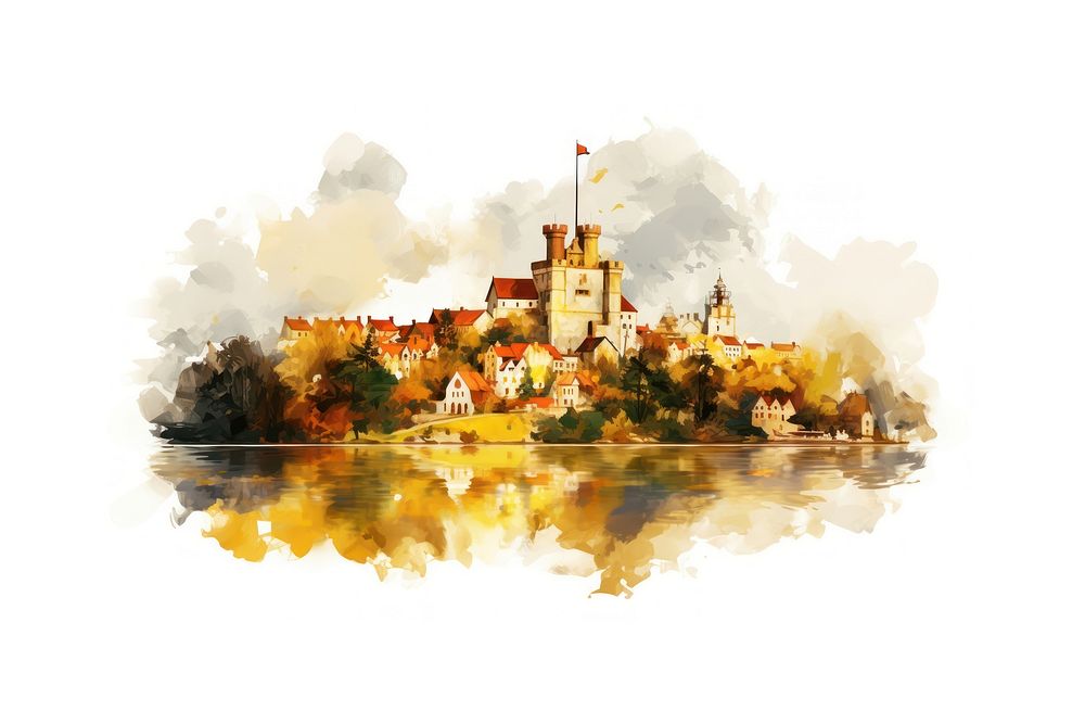 Architecture building painting castle. AI generated Image by rawpixel.