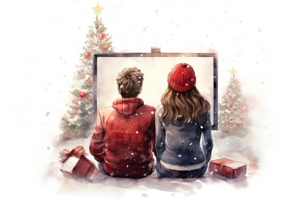Christmas drawing togetherness celebration. AI generated Image by rawpixel.