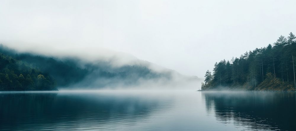 Landscape lake fog outdoors. AI generated Image by rawpixel.