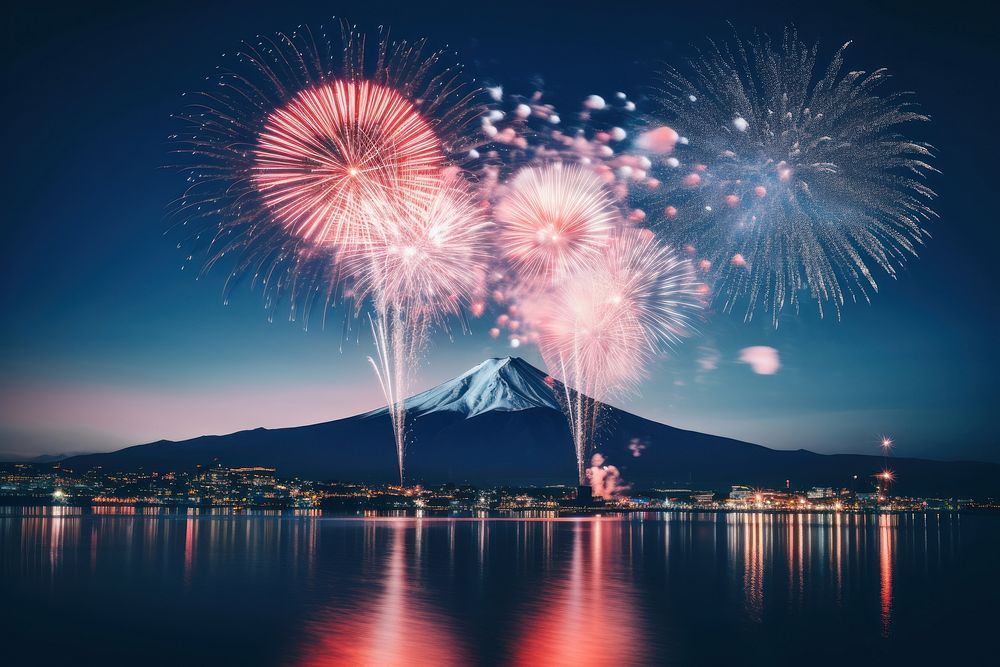Fireworks mountain architecture outdoors. AI generated Image by rawpixel.