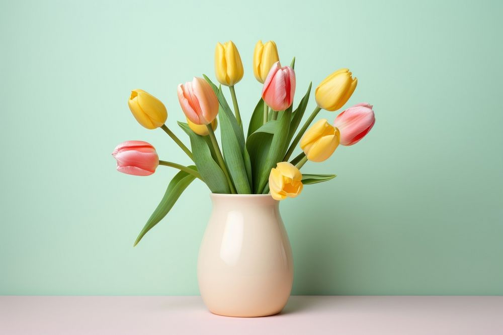 Tulip vase flower plant. 