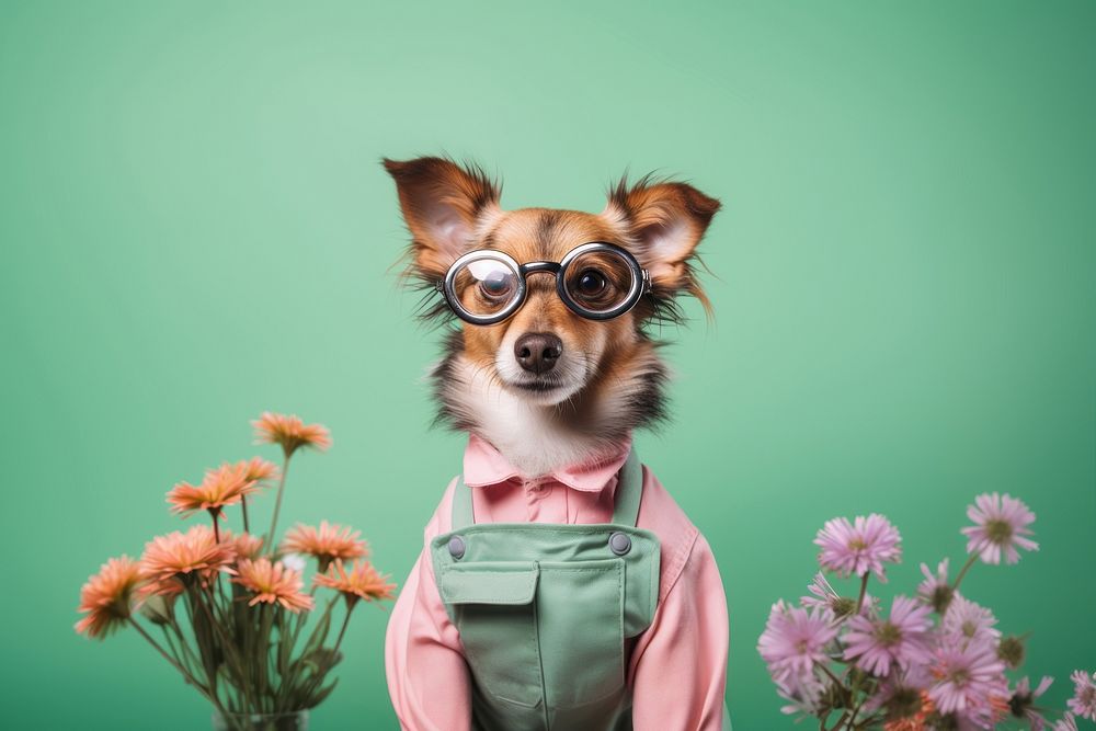 Glasses dog portrait mammal. 