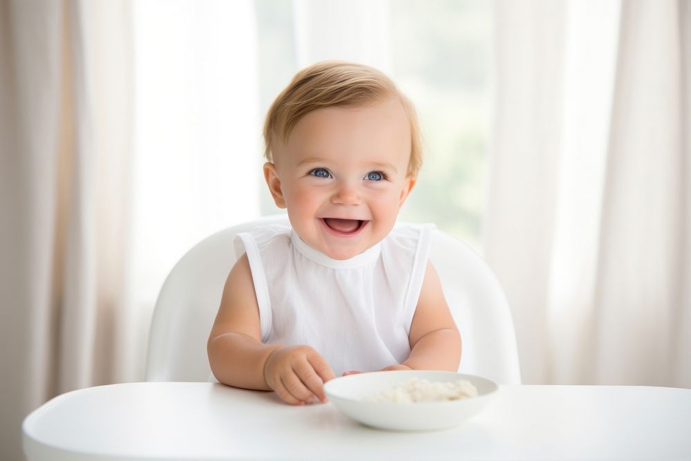 Baby portrait eating white. AI generated Image by rawpixel.