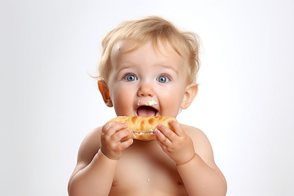 Eating baby biting food. AI generated Image by rawpixel.
