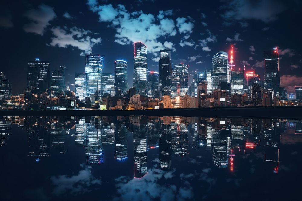 Night architecture cityscape landscape. AI generated Image by rawpixel.