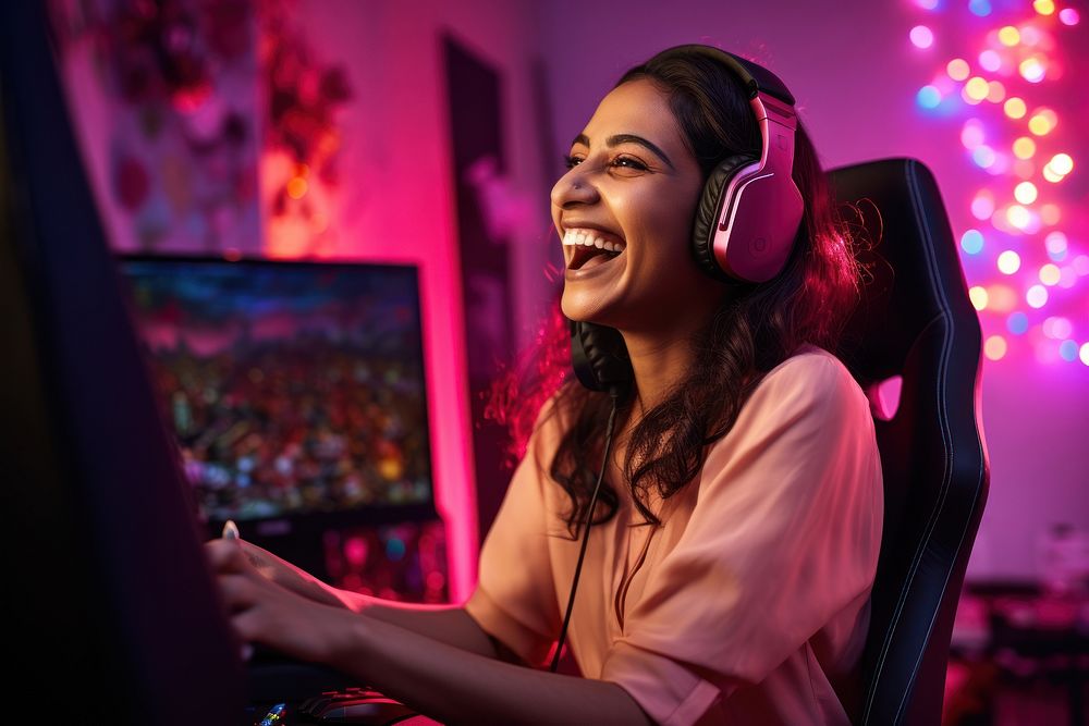 Woman streaming games. AI generated Image by rawpixel.