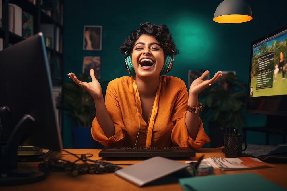 Computer shouting women frustration. AI generated Image by rawpixel.