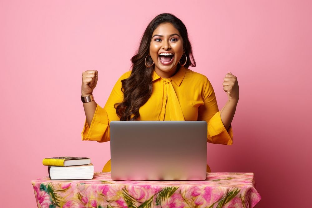 Computer laptop women joy. 