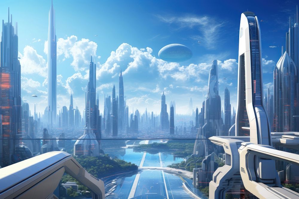 City architecture futuristic skyscraper. AI generated Image by rawpixel.