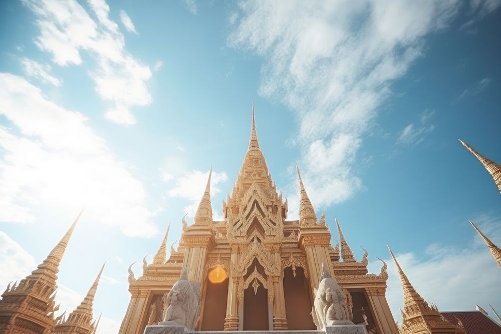 Landmark temple sky low angle view. AI generated Image by rawpixel.