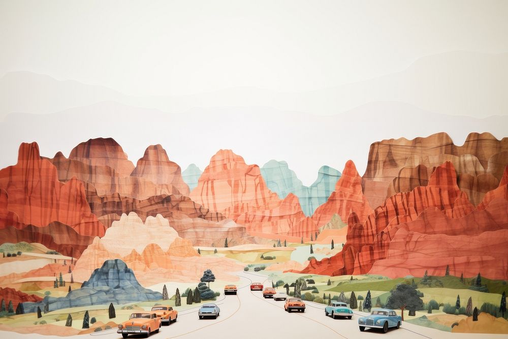 Mountain painting car landscape. 