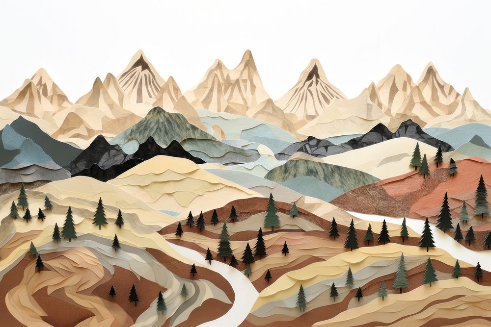 Mountain painting wilderness landscape. 