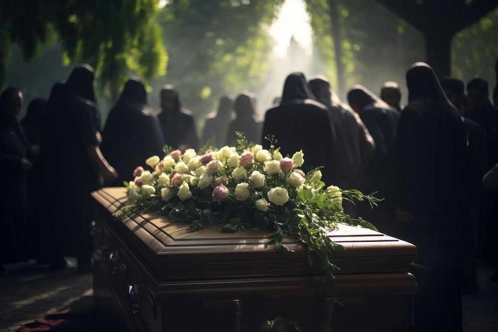 Outdoors funeral flower light. 