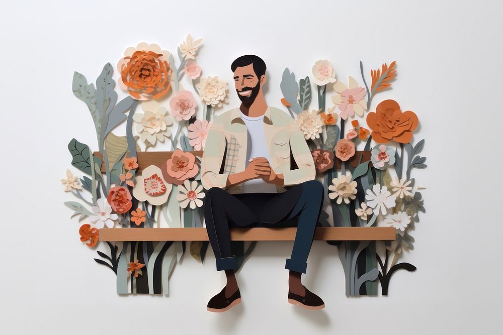 Sitting flower art smiling. AI generated Image by rawpixel.