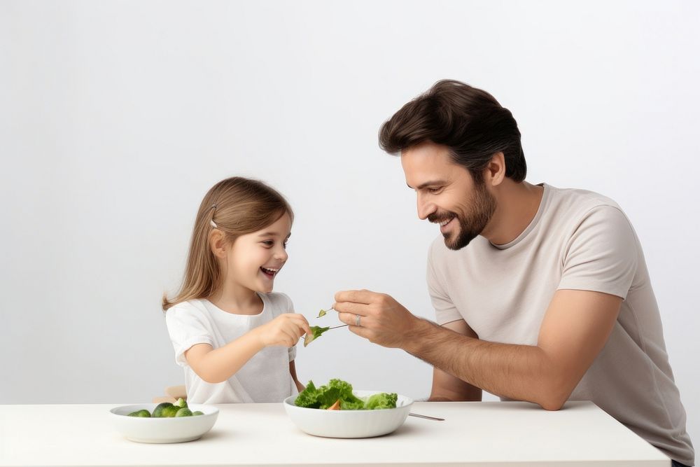 Salad eating father adult. 