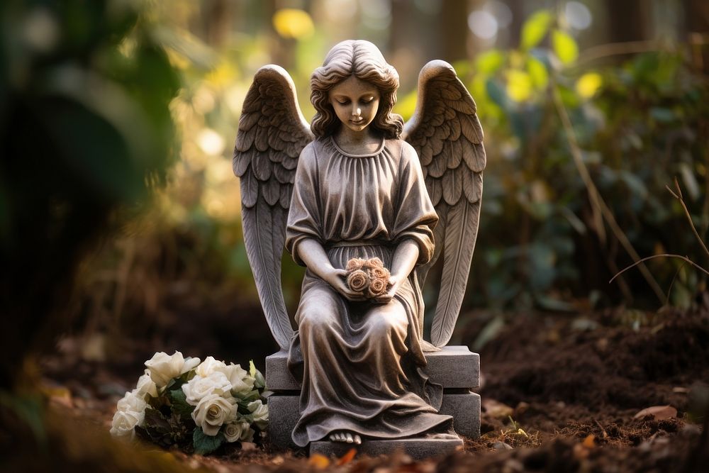 Tombstone outdoors statue angel. AI generated Image by rawpixel.