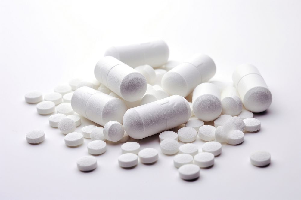 Steroid white pill white background. AI generated Image by rawpixel.