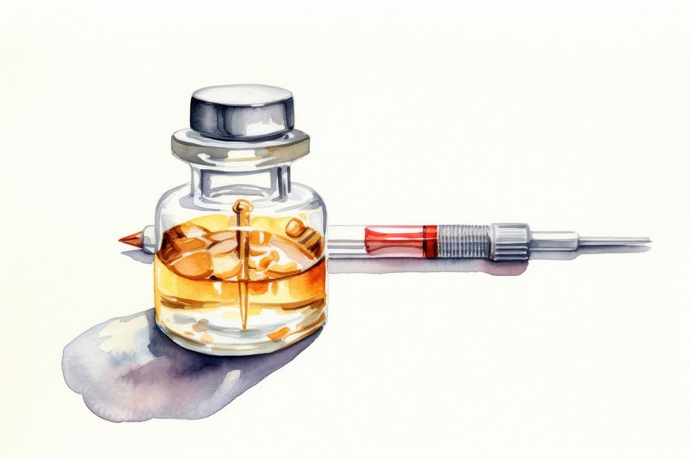 Injection medicine bottle white background.