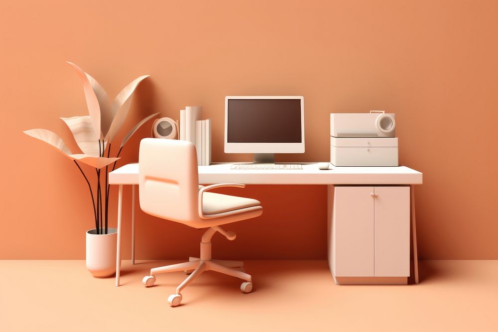Desk furniture computer office. AI generated Image by rawpixel.
