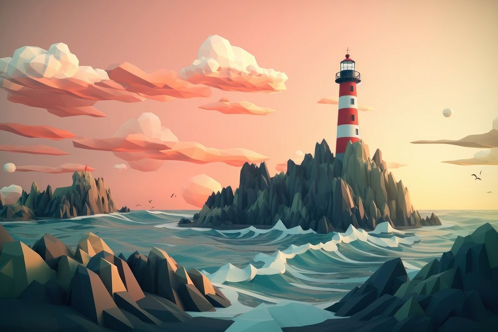 Lighthouse outdoors cartoon nature. AI generated Image by rawpixel.