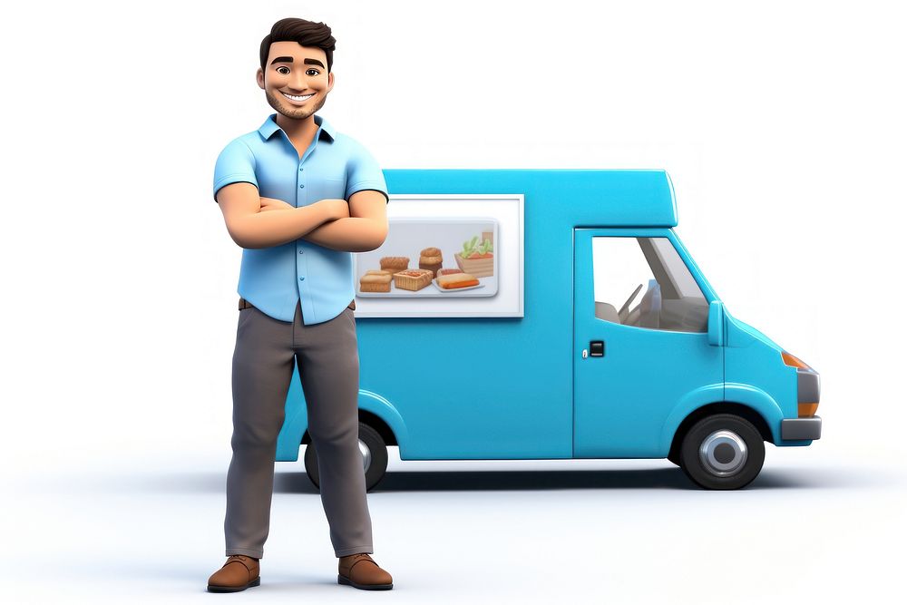 Food truck standing vehicle smiling. AI generated Image by rawpixel.