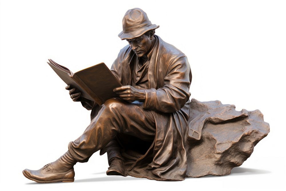 Statue reading bronze sculpture. 