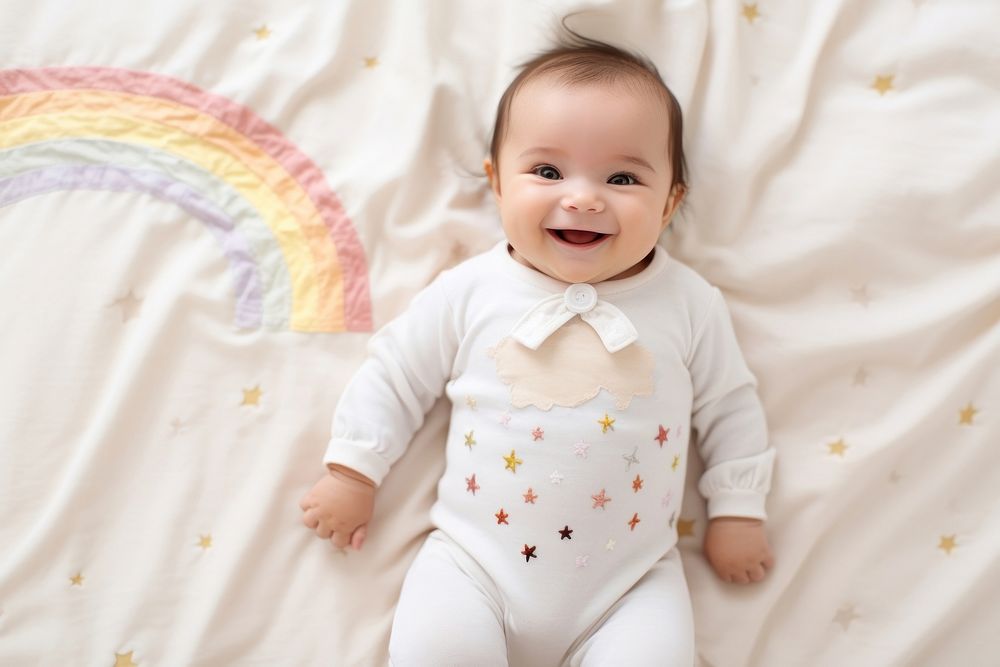 Baby portrait blanket rainbow. AI generated Image by rawpixel.
