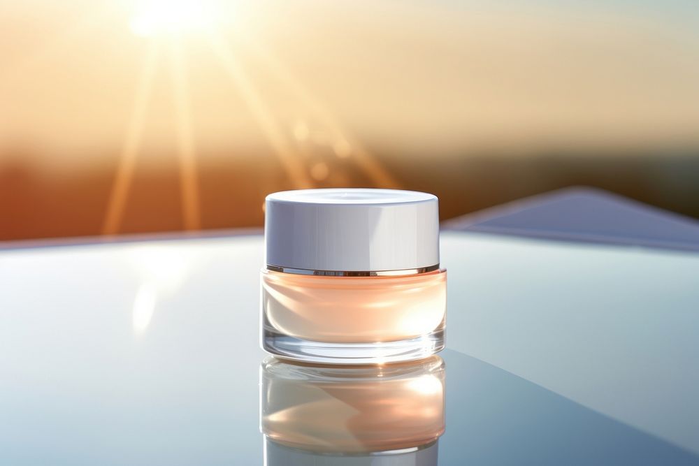 Cosmetics sunlight bottle tranquility. AI generated Image by rawpixel.