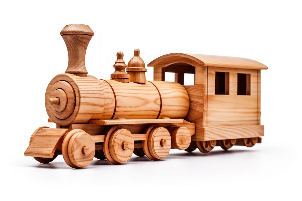 Wooden train toy locomotive vehicle white background. AI generated Image by rawpixel.