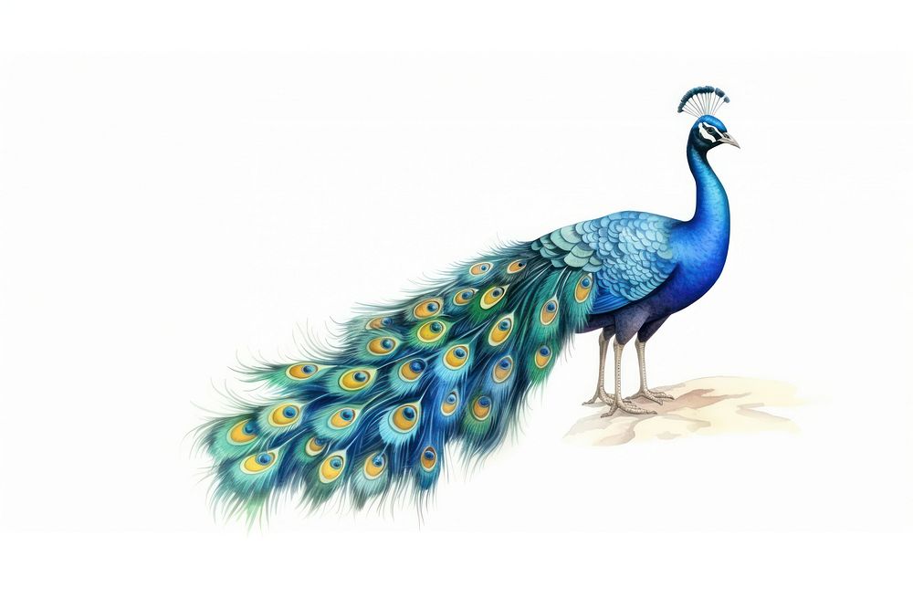 Peacock animal bird white background. AI generated Image by rawpixel.