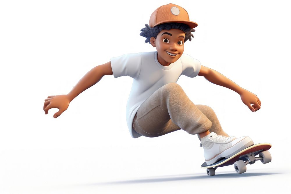Skateboard skateboarding cartoon white background. AI generated Image by rawpixel.