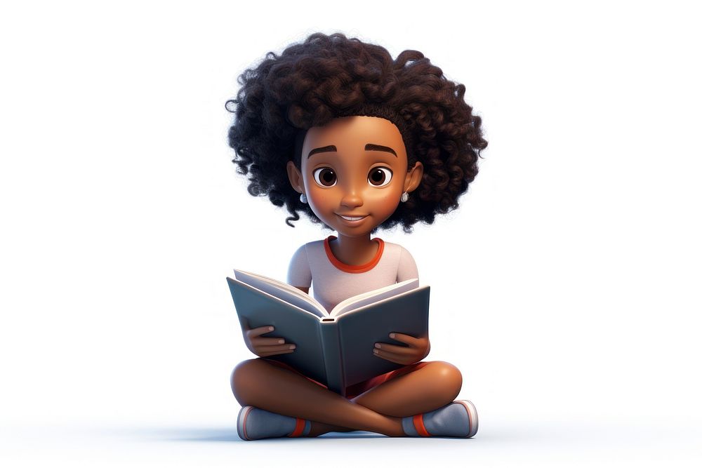 Reading cartoon girl white background. AI generated Image by rawpixel.