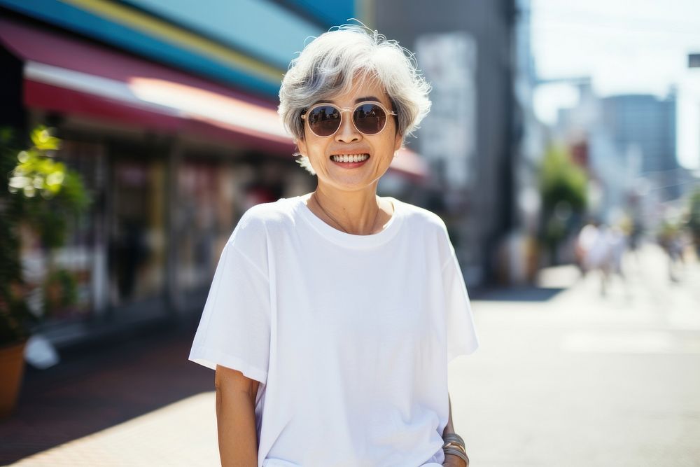 Standing outdoors smiling adult. 