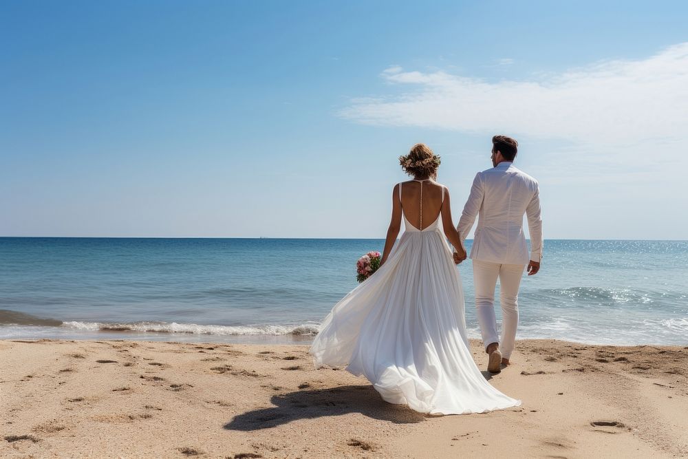 Wedding bride sunny beach. AI generated Image by rawpixel.