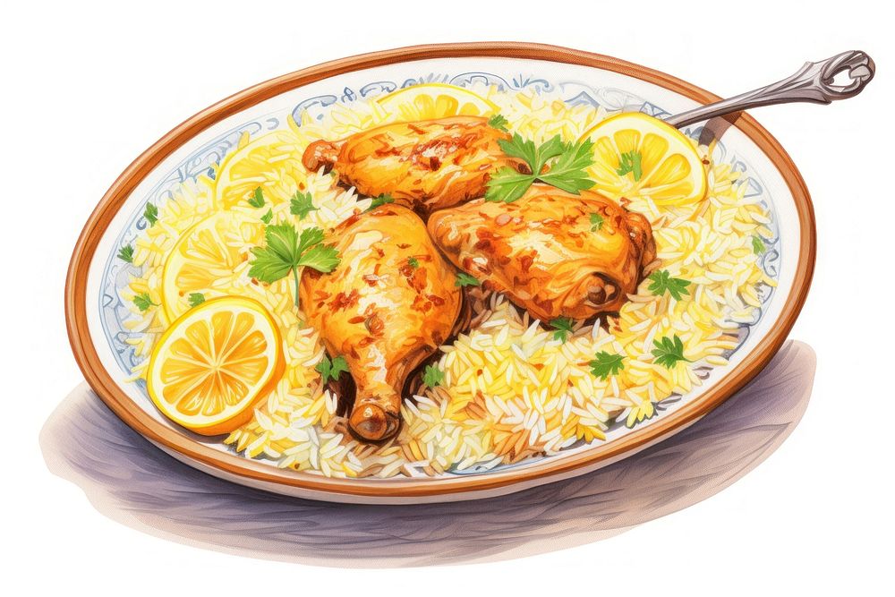 Food plate meal dish, digital paint illustration.