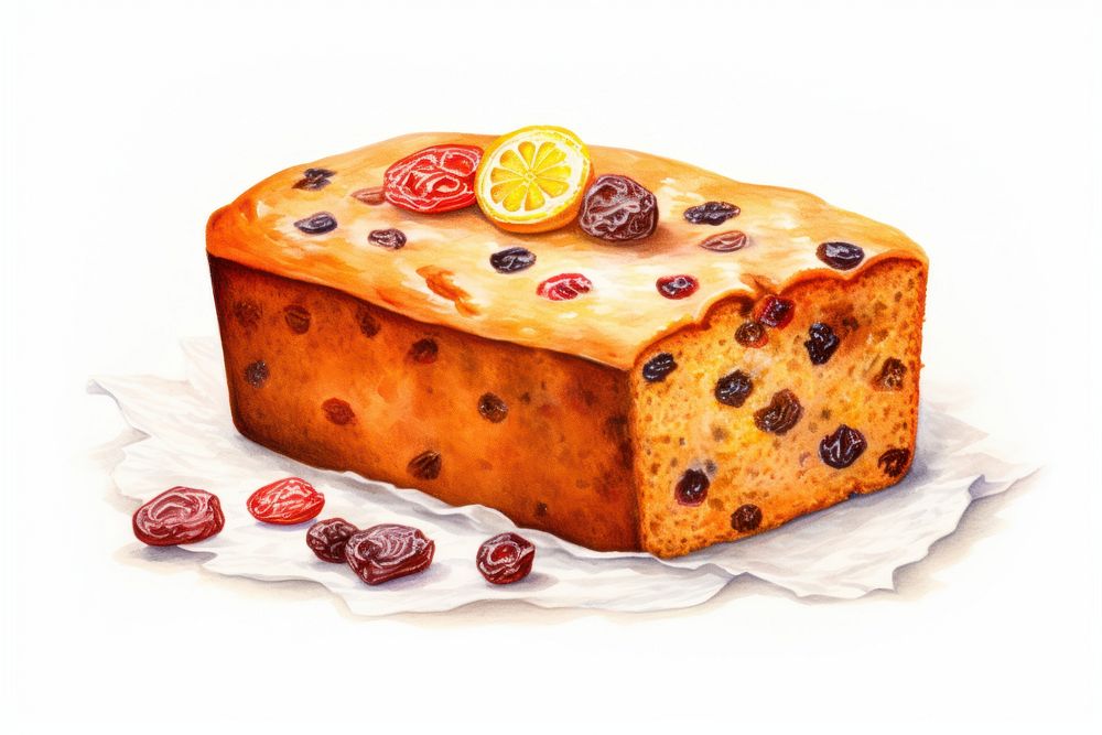 Fruit bread food cake, digital paint illustration. AI generated image