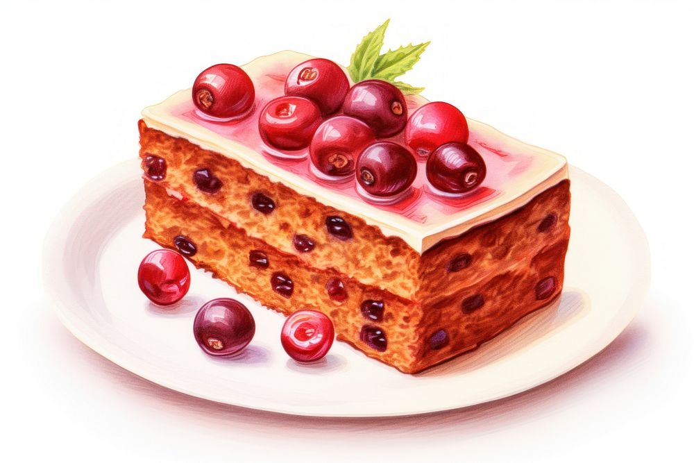 Fruit dessert cherry plate, digital paint illustration. AI generated image
