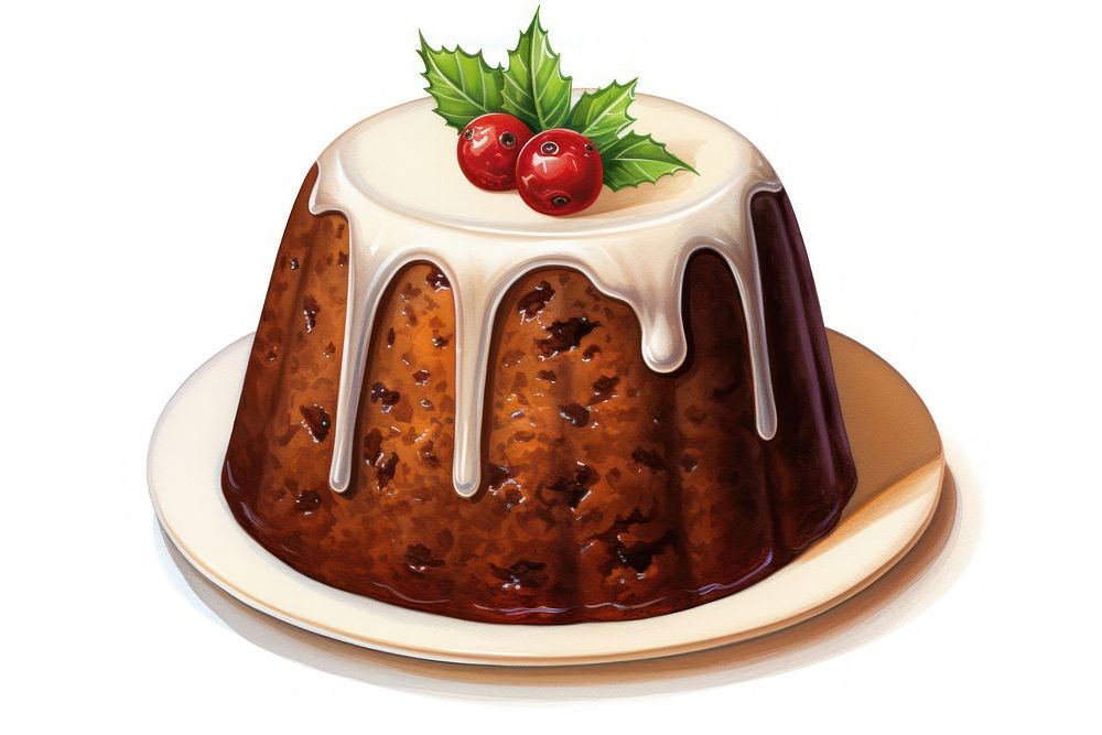 Chocolate dessert pudding Christmas, digital paint illustration. AI generated image