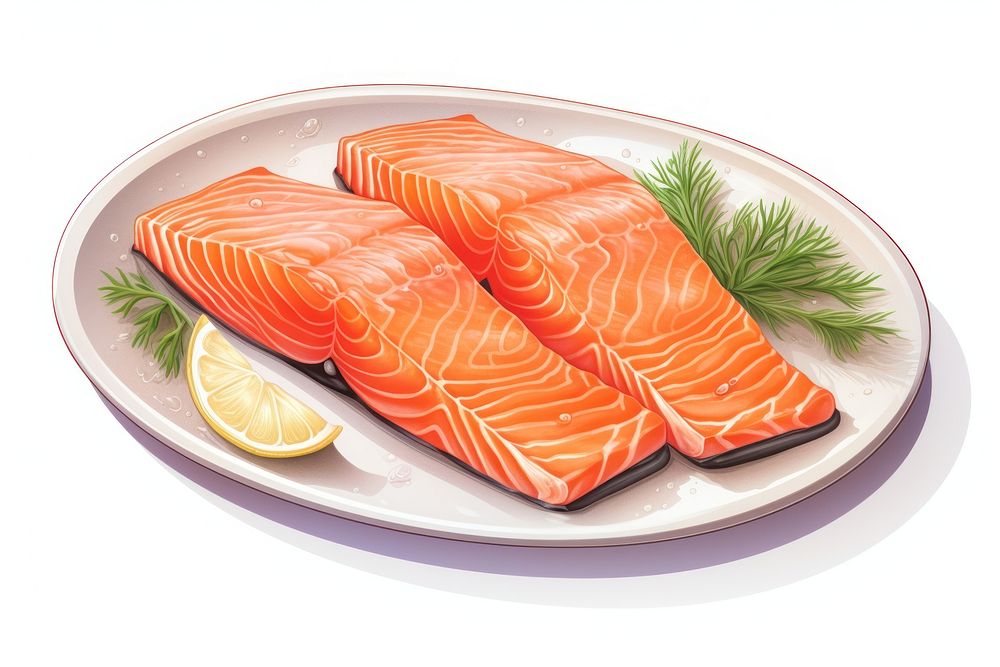 Salmon seafood plate dish. AI generated Image by rawpixel.
