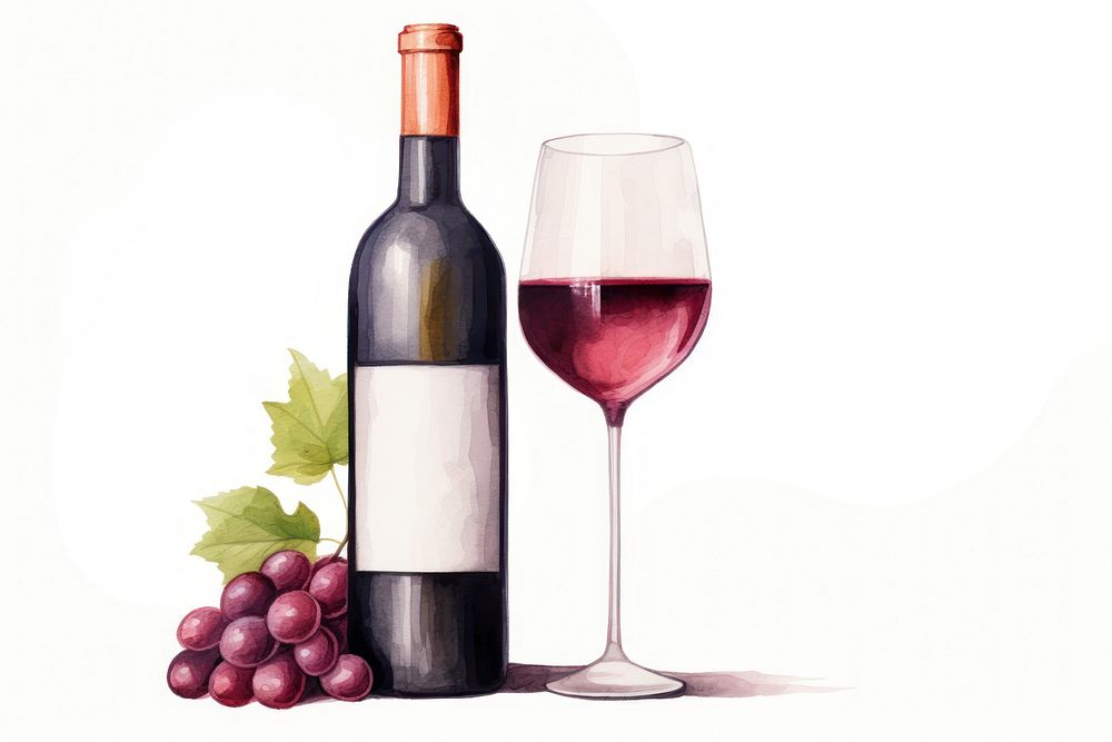 Bottle glass wine drink, digital paint illustration. AI generated image