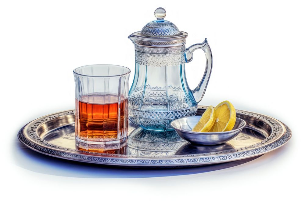 Glass tea saucer plate, digital paint illustration. AI generated image