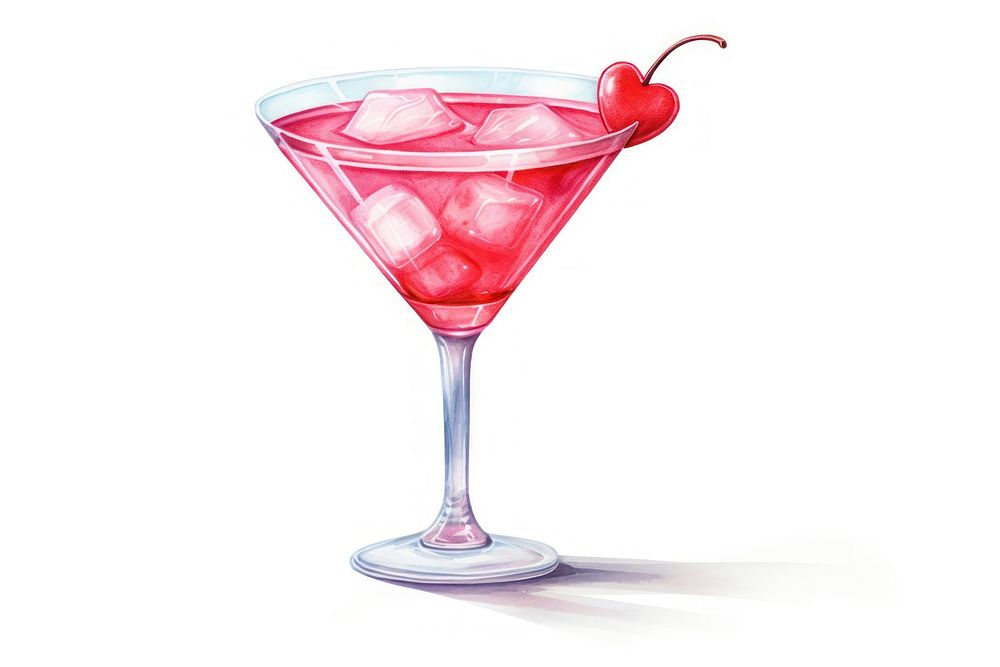 Cocktail martini drink glass, digital paint illustration. AI generated image
