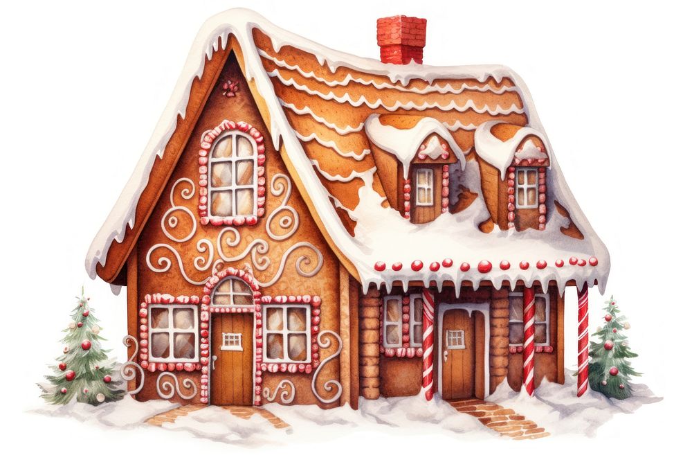 Gingerbread house architecture Christmas, digital paint illustration. AI generated image