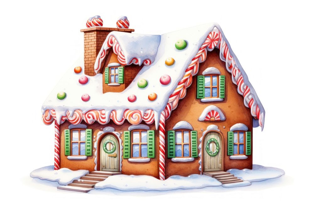 Gingerbread Christmas dessert house, digital paint illustration. AI generated image