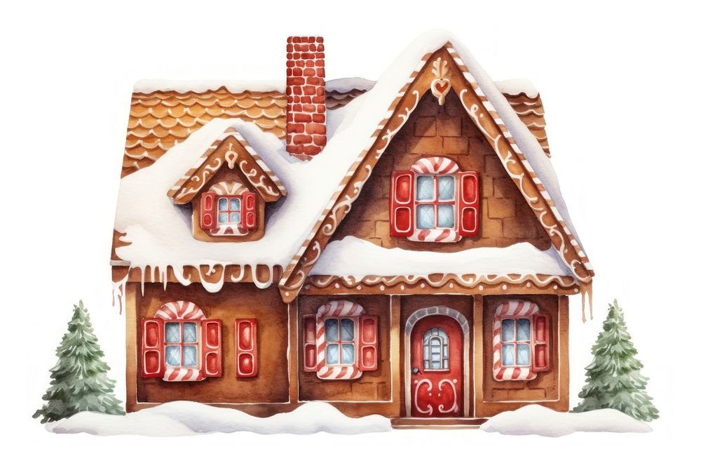 Gingerbread Christmas house architecture, digital paint illustration. AI generated image