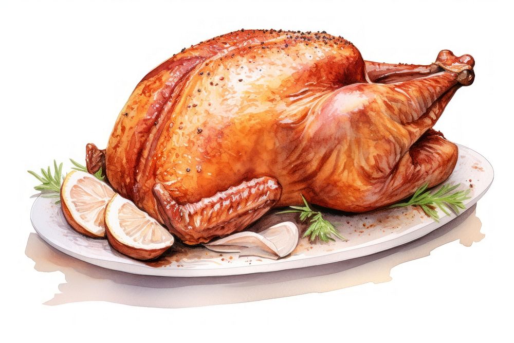 Dinner turkey Christmas roast, digital paint illustration. AI generated image