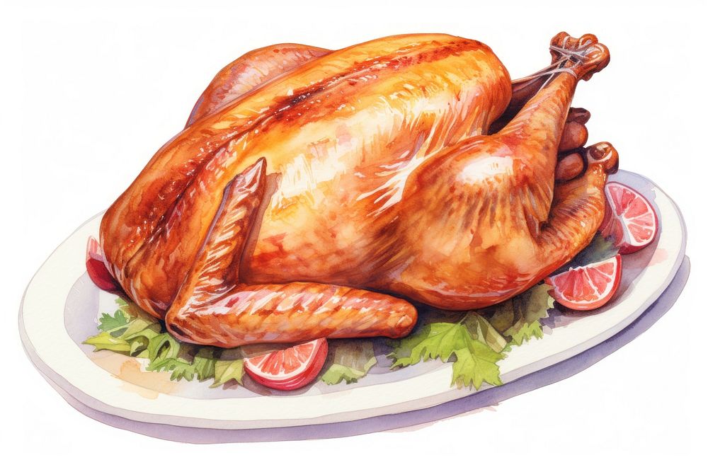 Dinner turkey Christmas, digital paint illustration. AI generated image