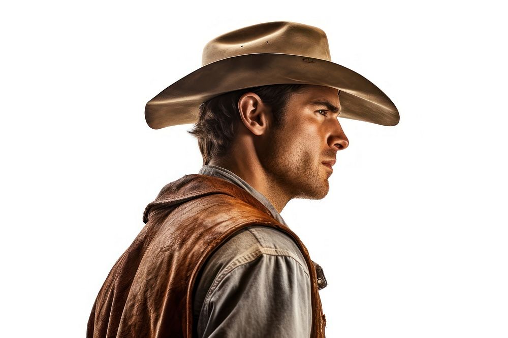 Cowboy adult white background side view. AI generated Image by rawpixel.